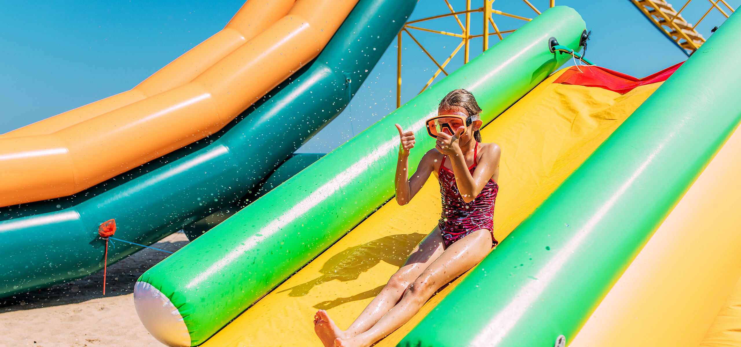Wild sliding fun at the waterpark on the Baltic Sea